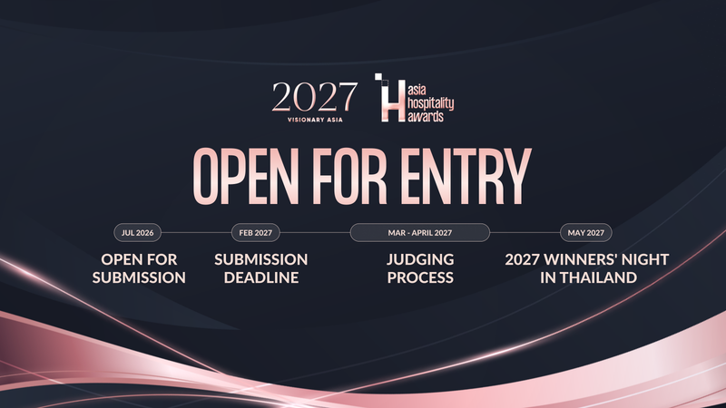 The 2027 Asia Hospitality Awards "Open for Entry" key visual with the season timeline