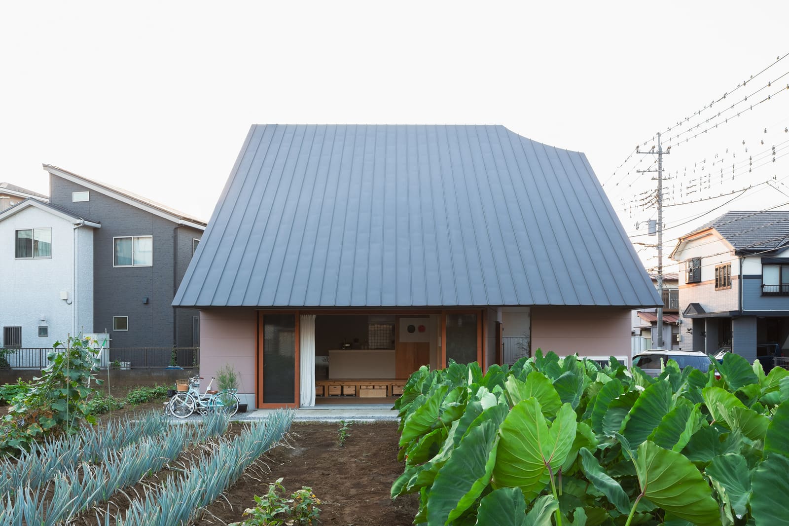A House That Carves Its Place Between Roof and Field