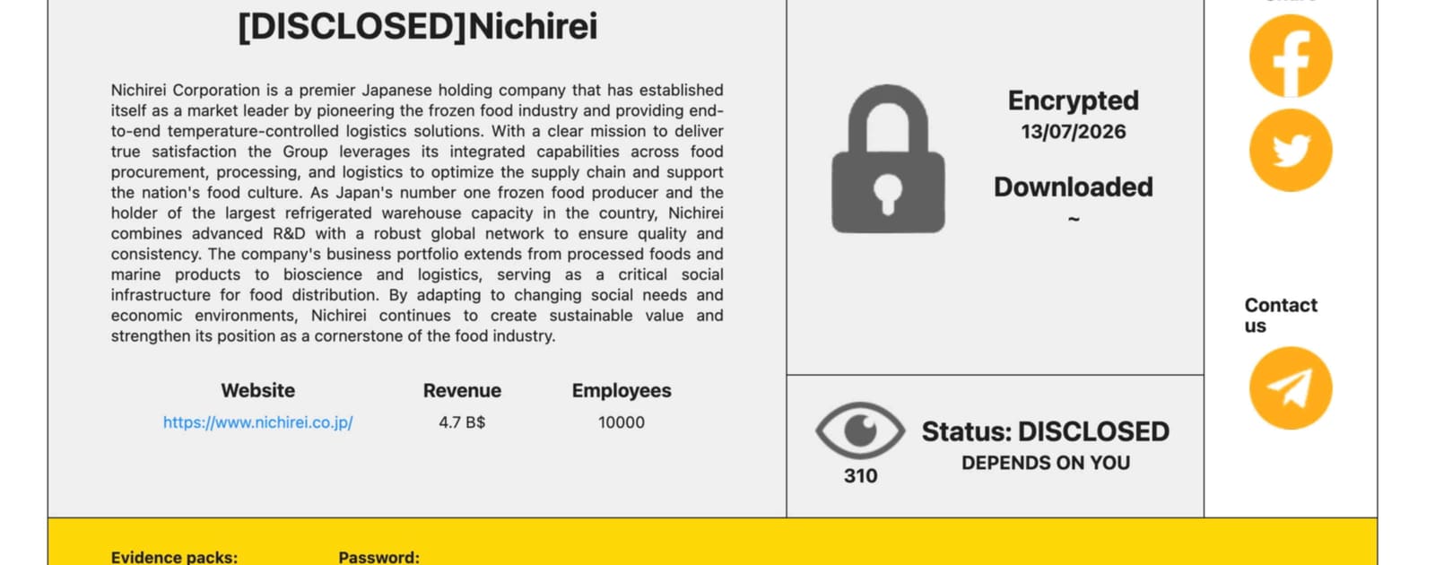 Ransomware Group Publishes Stolen Data From Japan's Nichirei