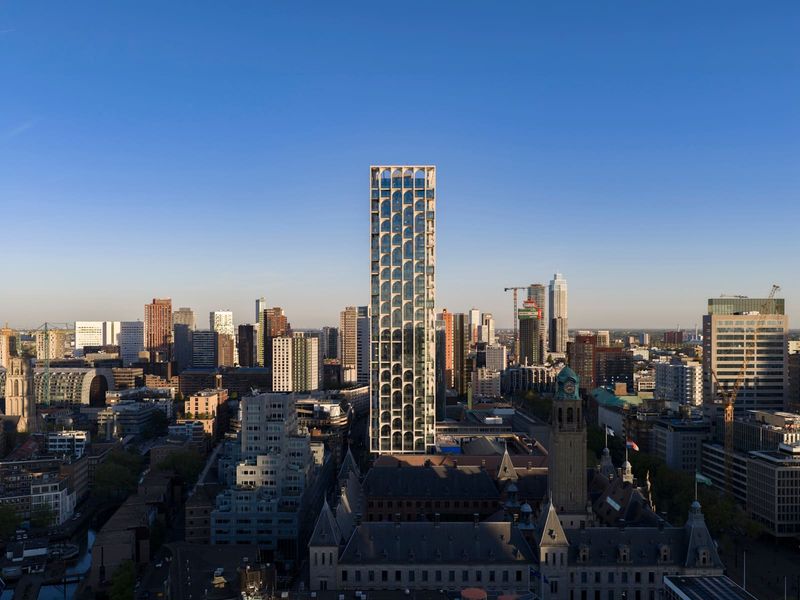 A Tower Rises Behind Rotterdam's Last Monument to Survival