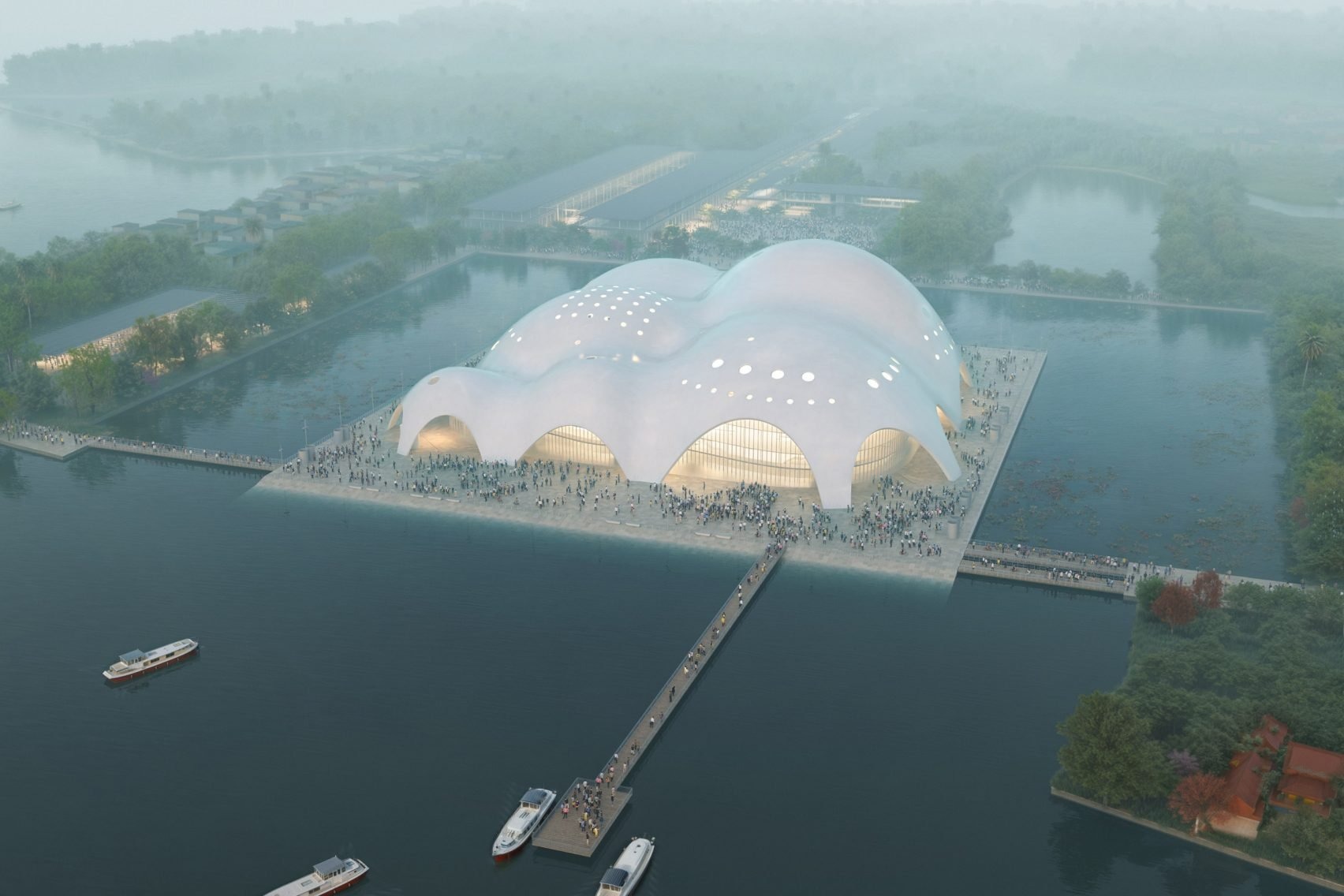 The Levitation of Sound: Renzo Piano and PTW Sculpt an 'Isola della Musica' on Hanoi’s Waters
