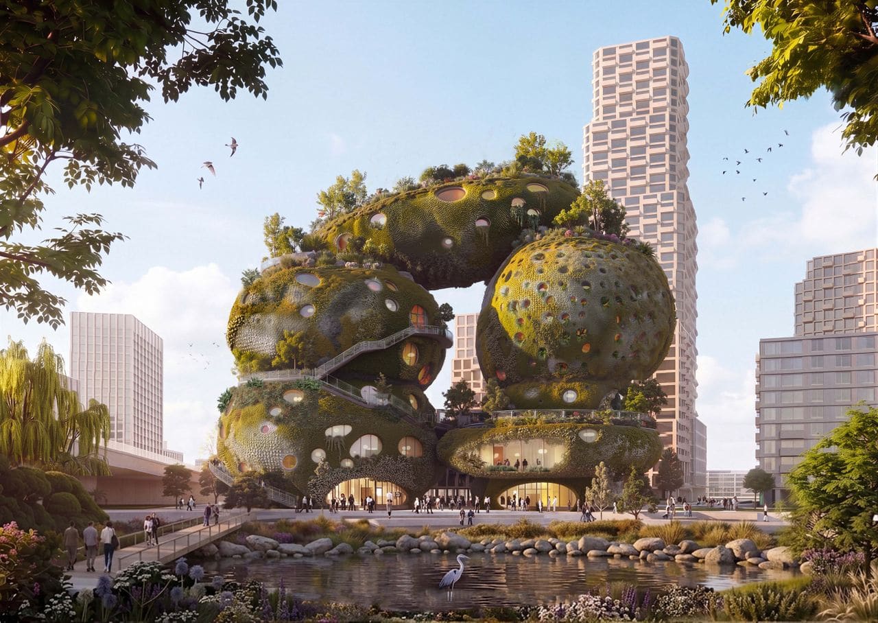 Living Rock and Ecological Brutalism: MVRDV's Biotopia Embassy for Rotterdam