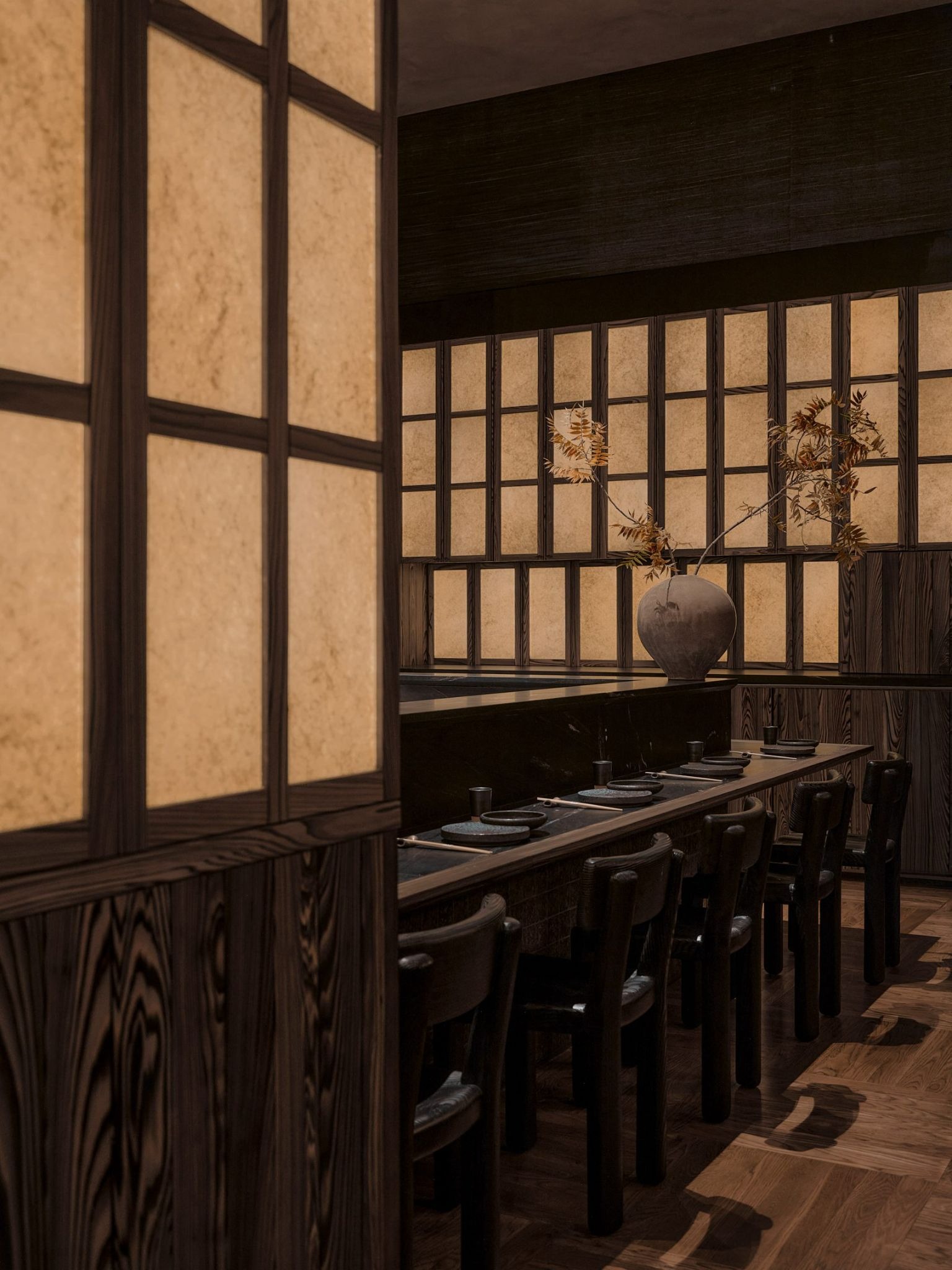 Kelly Wearstler Slices Through Minimalism with Earthen Theatrics at Kappo Kappo